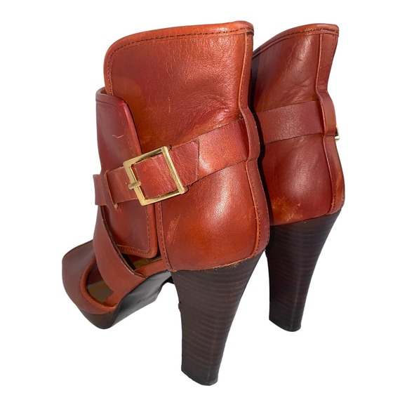 Kelsi Dagger Marcelle Cognac Leather Ankle Bootie Buckle Strap Open Toe 7.5 US - Picture 8 of 15